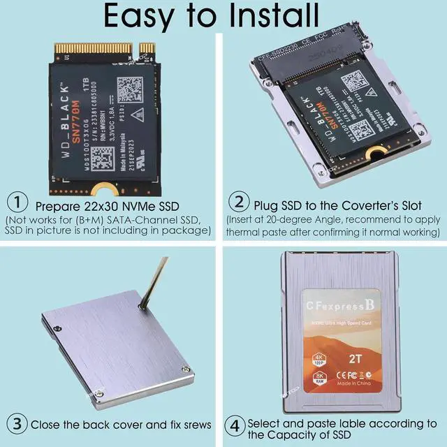 Alt view image 6 of 7 - RIITOP CFexpress B to NVMe 2230 SSD Adapter, CF Type B Converter Card for NVMe SSD DIY Assembly Kit