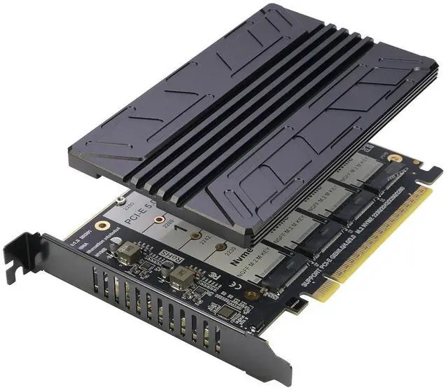 Main image of Quad NVMe PCIe 5.0 Adapter with Heatsink, RIITOP PCIe 5.0 x16 to 4X NVMe Card for 2280/2260/2242/2230 M.2 (M Key) SSD (PCI-e Bifurcation Required)
