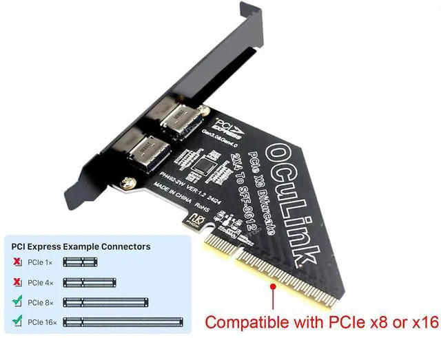 Alt view image 3 of 7 - PCIe 4.0 x8 128Gbps to OCuLink SFF-8612 SFF-8611 Adapter External Graphics Card for GPU Dock, eGPU, NVMe SSD(PCIe Bifurcation required)