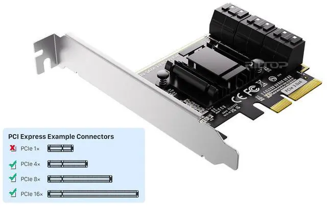 Alt view image 3 of 7 - SATA Card 6 Port, 6Gbps SATA iii Controller PCI-e Express 4x Expansion Card ASM1166 Chipset, Support 6*SATA 3.0 Devices