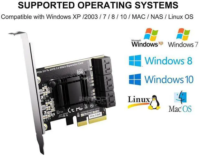 Alt view image 5 of 7 - SATA Card 6 Port, 6Gbps SATA iii Controller PCI-e Express 4x Expansion Card ASM1166 Chipset, Support 6*SATA 3.0 Devices