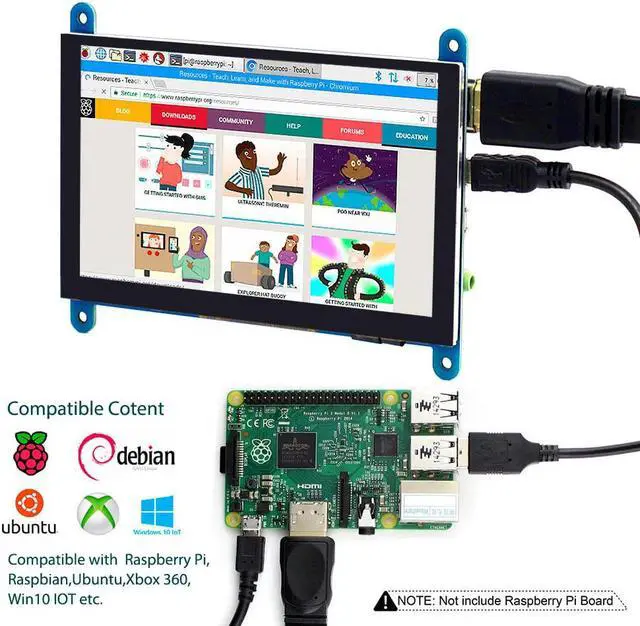 Alt view image 3 of 6 - For Raspberry Pi 4 Touchscreen Monitor 5 inch HDMI Monitor Display 800x480 Compatible with Raspberry Pi 4 3B+ 3B 2B BB Black Banana Pi Windows 10 8 7