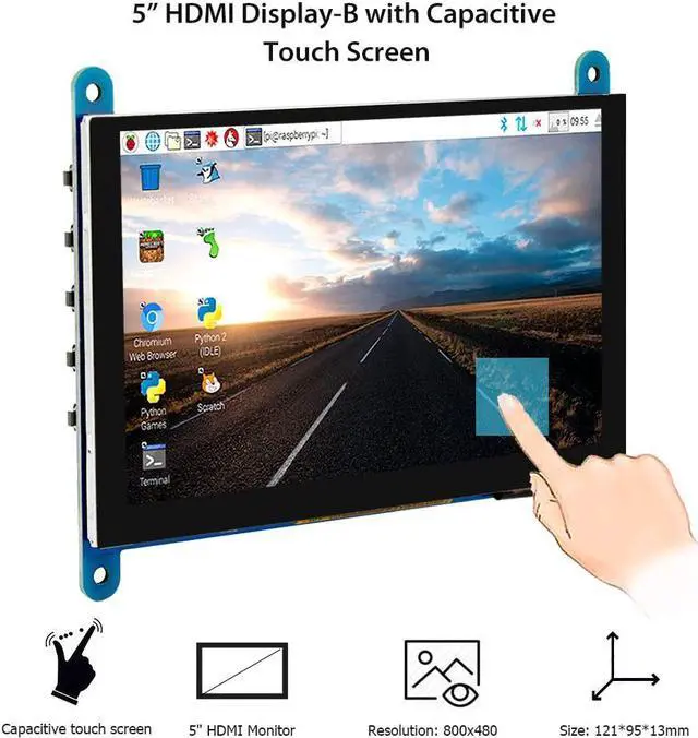 Alt view image 2 of 6 - For Raspberry Pi 4 Touchscreen Monitor 5 inch HDMI Monitor Display 800x480 Compatible with Raspberry Pi 4 3B+ 3B 2B BB Black Banana Pi Windows 10 8 7