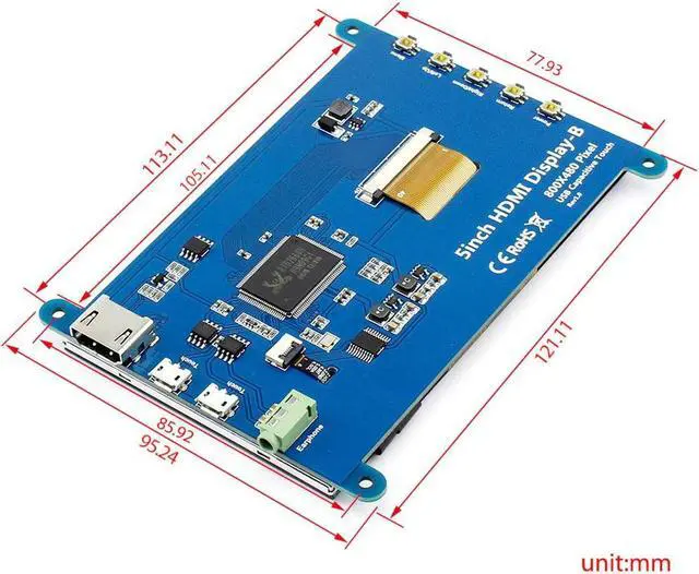 Alt view image 4 of 6 - For Raspberry Pi 4 Touchscreen Monitor 5 inch HDMI Monitor Display 800x480 Compatible with Raspberry Pi 4 3B+ 3B 2B BB Black Banana Pi Windows 10 8 7