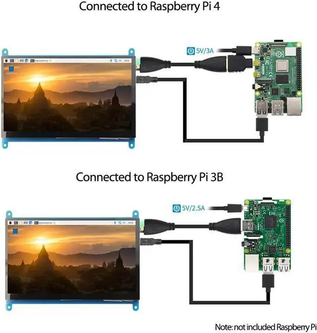 Alt view image 5 of 6 - For Raspberry Pi 4 Touchscreen Monitor 5 inch HDMI Monitor Display 800x480 Compatible with Raspberry Pi 4 3B+ 3B 2B BB Black Banana Pi Windows 10 8 7