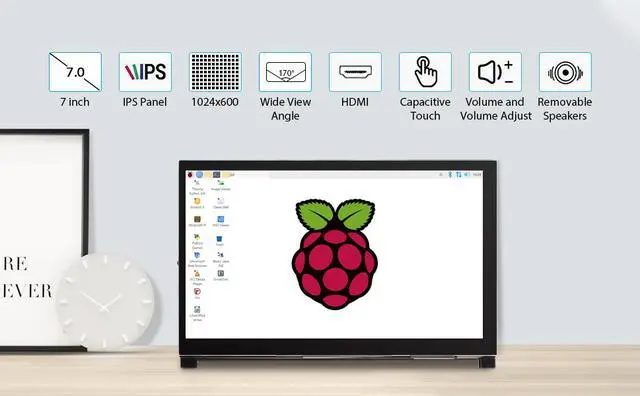 Alt view image 3 of 7 - Raspberry Pi Monitor 7 Inch Touchscreen Capacitive IPS Display 1024x600 USB Powered HDMI Monitor with Speaker & Stand for Raspberry Pi 4 3 2Win PC