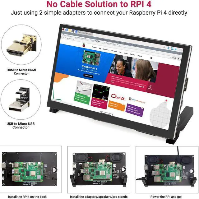 Alt view image 4 of 7 - Raspberry Pi Monitor 7 Inch Touchscreen Capacitive IPS Display 1024x600 USB Powered HDMI Monitor with Speaker & Stand for Raspberry Pi 4 3 2Win PC