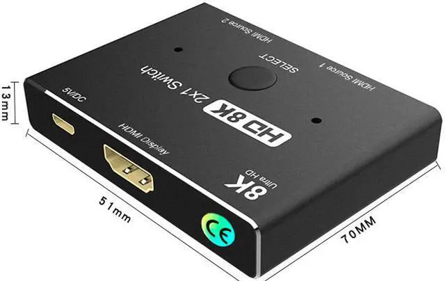 Alt view image 2 of 7 - HDMI2.1 2 x 1 Switch Ultra HD 8K@60Hz 4K@120Hz Switcher Splitter For 2 Sources to 1 Display