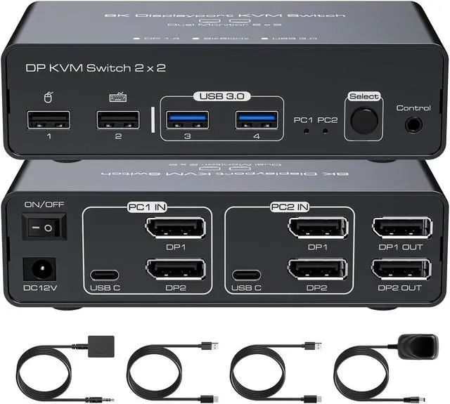 Main image of Beautframes DisplayPort KVM Switch 2 Monitors 2 Computers 8K@60HZ 4K@120HZ Aluminum KVM Switch Dual Monitor KVM Switcher 2 Monitors for 2 Computers Sharing 4 USB Devices with Desktop Controller