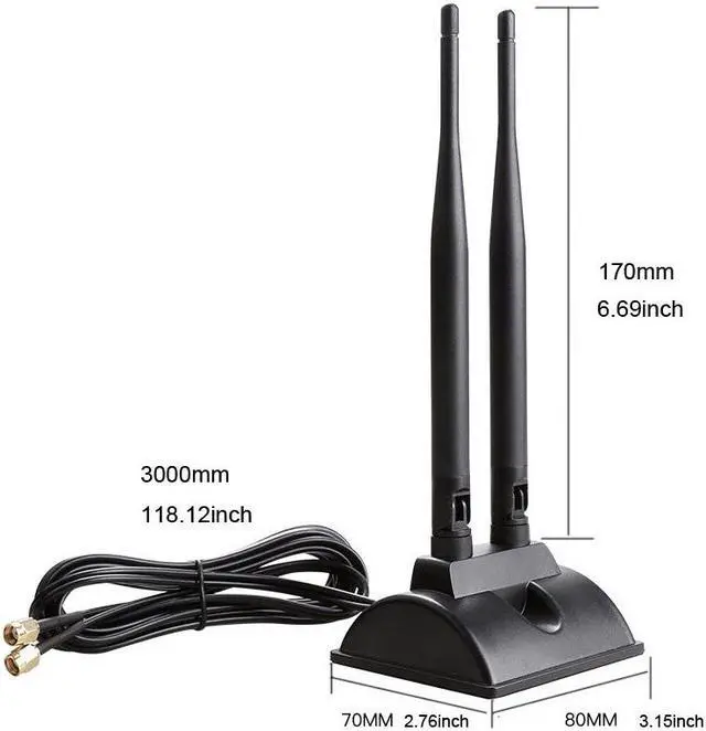 Alt view image 4 of 7 - Beautframes 2.4G 5.8G WIFI Antenna Dual Band Magnetic Base Antenna RP SMA Female with 3M Cable for Wireless Router Network Card