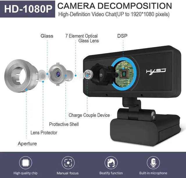 Alt view image 3 of 5 - S4 Full HD 1080P Webcam Manual Focus Computer Camera Built-in Microphone Video Call Web Camera for PC Laptop Webcam