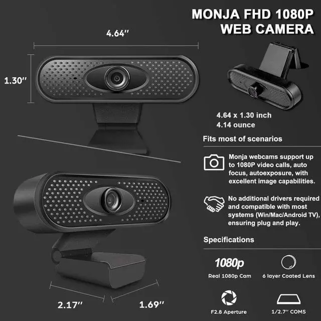 Alt view image 4 of 5 - 1080P Full HD Web Camera With Built-in Microphone USB Plug Web Cam For PC Computer Laptop Desktop YouTube Online Teaching