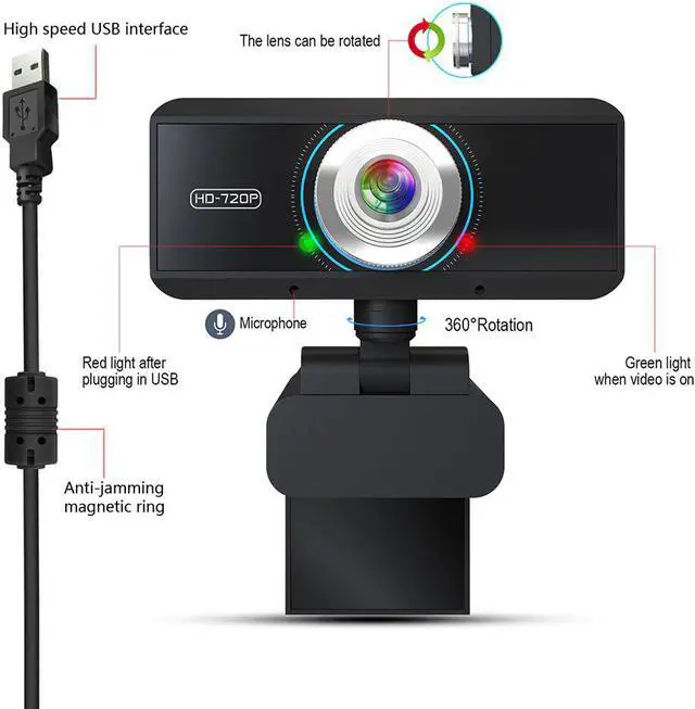 Alt view image 5 of 5 - 1 Megapixel HD Webcam 720P PC Web USB Camera Cam Video Conference with Microphone for Laptop Computer