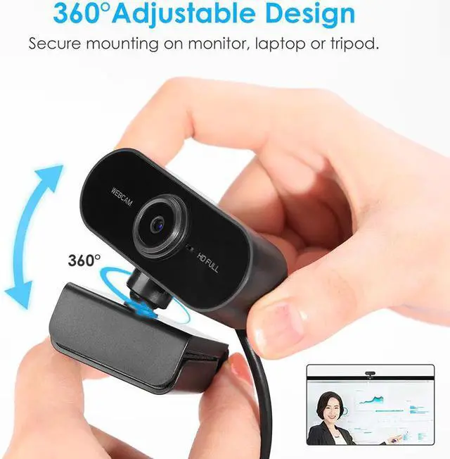 Alt view image 4 of 5 - 1080P HD USB Computer Webcam with 360 Degree Rotation Base Autofocus Web Camera w/Mic for Video Call PC Cam Support Mac Win