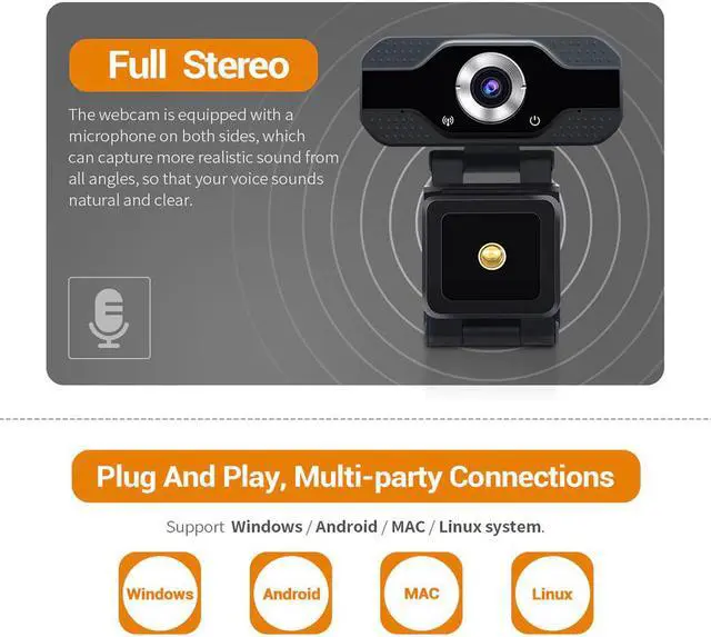 Alt view image 6 of 7 - 1080P Full HD Webcam Built-in Microphone USB Plug and Play Video Conference Live Streaming Web Camera for Desktop Laptop PC