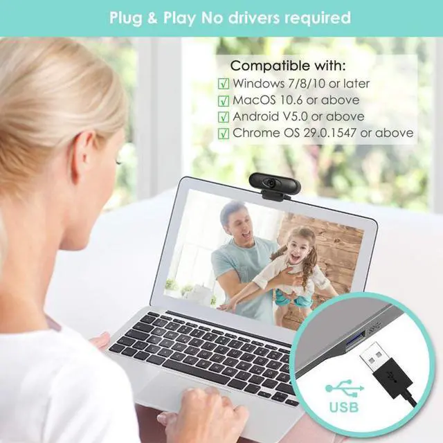 Alt view image 5 of 5 - PC Webcam 1080P web cam camera Built-in microphone for Desktop Laptop Compatible Windows 10 7 8 for video call conference