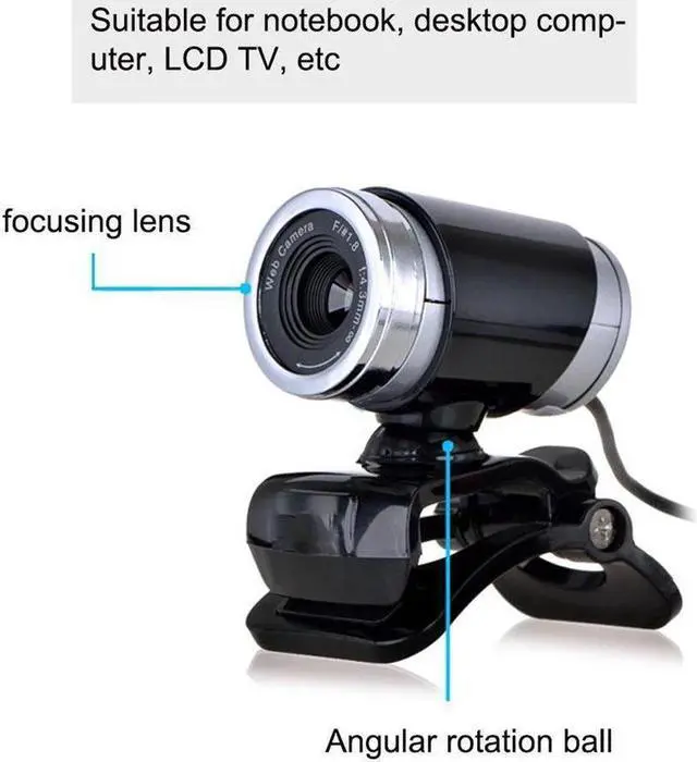 Alt view image 3 of 5 - Webcam 12.0M Pixels CMOS USB Web Camera Digital Video Camera with Microphone 360 Degree Rotation Clip-on PC Laptop