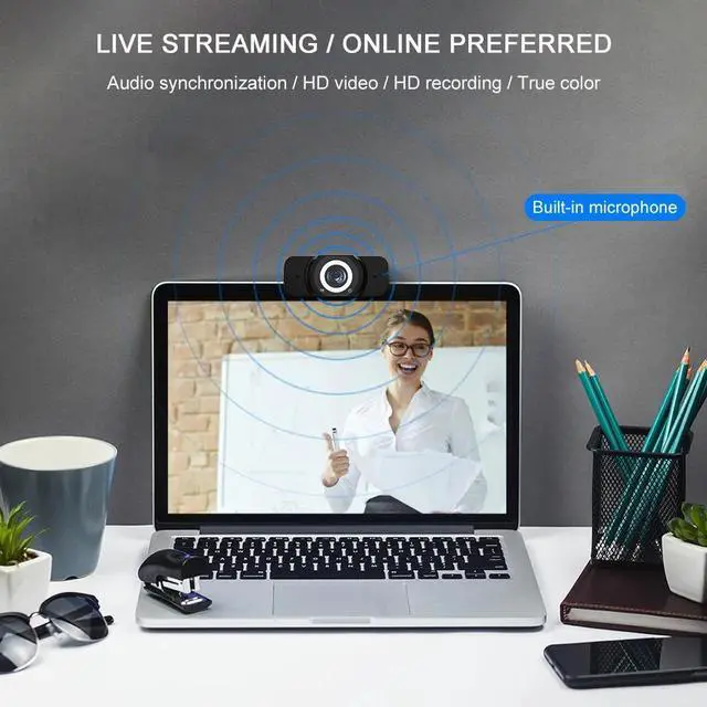 Alt view image 3 of 5 - HD 1080P WebCam Live Streaming Web Cam with Built-in Microphone Wide Angle Computer Camera USB Webcam for Laptop Desktop