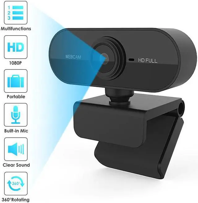 Main image of 1080P HD USB Computer Webcam with 360 Degree Rotation Base Autofocus Web Camera w/Mic for Video Call PC Cam Support Mac Win