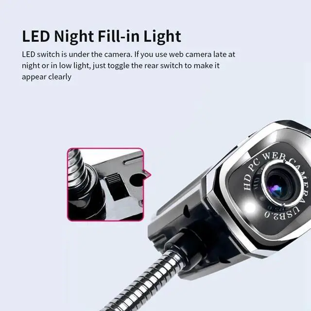 Alt view image 3 of 5 - Camera USB PC Webcam with Microphone for Live Streaming Online Chat Video Camera Support Windows Flexible Gooseneck LED