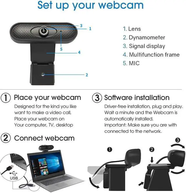 Alt view image 4 of 7 - 1080p full hd usb camera web cam microphones windows 10 for computer pc - with Desktop stand