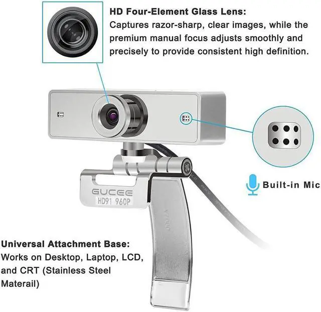 Alt view image 3 of 5 - Webcam 960P, HD92 Web Camera for Skype with Built-in HD Microphone 1280 x 960p USB Plug n Play Web Cam, Widescreen Video