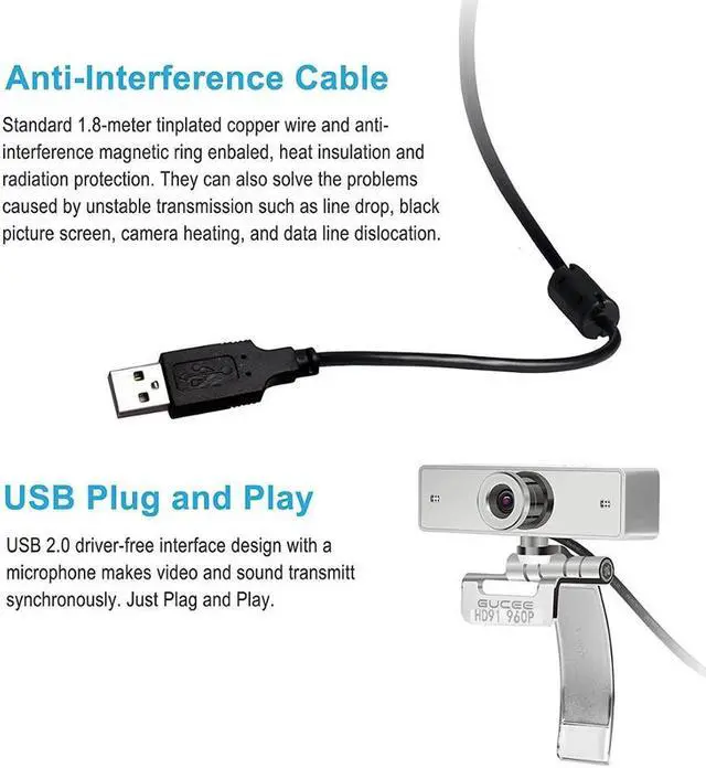 Alt view image 5 of 5 - Webcam 960P, HD92 Web Camera for Skype with Built-in HD Microphone 1280 x 960p USB Plug n Play Web Cam, Widescreen Video