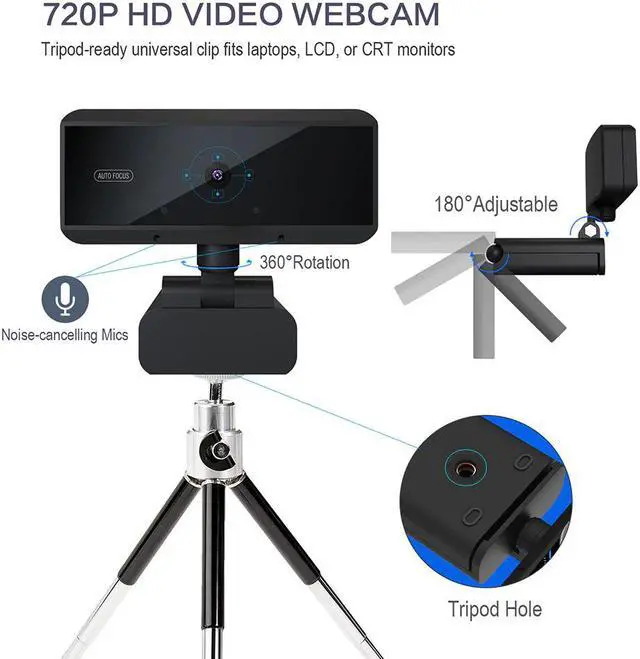 Alt view image 3 of 5 - 2 Megapixel Auto Focus HD Webcam 1080P PC Web USB Camera Cam Video Conference with Microphone for Laptop Computer