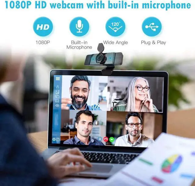 Alt view image 5 of 5 - 1080P Full HD Webcam with Built-in Microphone USB 2.0 Driver Free Web Camera for Video Conference Live Stream