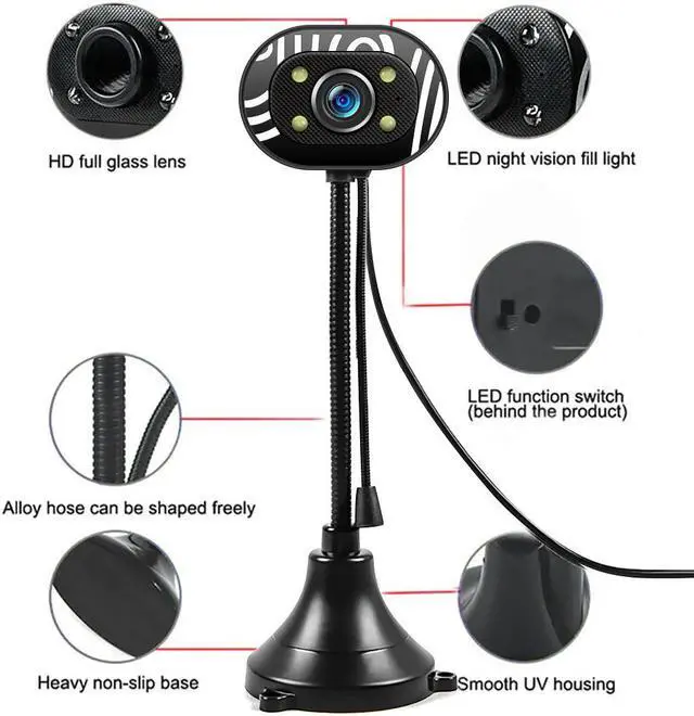 Alt view image 4 of 5 - Computer HD Webcam Video Webcam USB Camera Builtin Microphone Video Teaching Live With Mic HD LED Web Camera MIC Computer