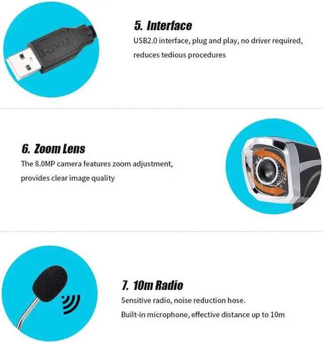 Alt view image 5 of 5 - Camera USB PC Webcam with Microphone for Live Streaming Online Chat Video Camera Support Windows Flexible Gooseneck LED