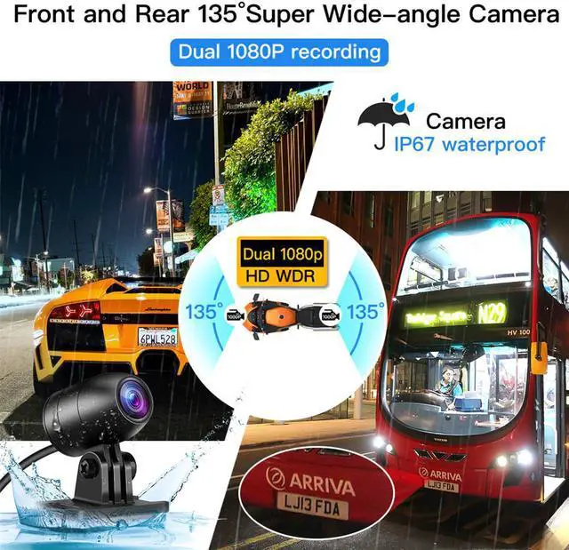 Alt view image 4 of 5 - B1M Motorcycle Dash Cam Dual HD 1080P Camera with WiFi IP67 Waterproof DVR & 32GB card for GPS Sport Cámara moto