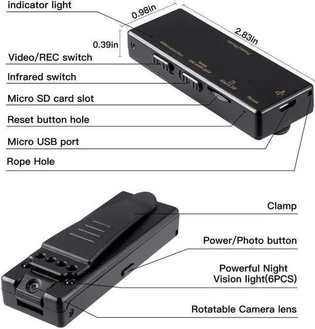 Alt view image 2 of 5 - Mini Camcorder Camera HD 1080P Sport Voice Recorders DV Cam Infrared Night Vision Dictaphone Clip DVR Small Cam Car sq11 sq13