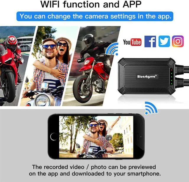 Alt view image 5 of 5 - B1M Motorcycle Dash Cam Dual HD 1080P Camera with WiFi IP67 Waterproof DVR & 32GB card for GPS Sport Cámara moto