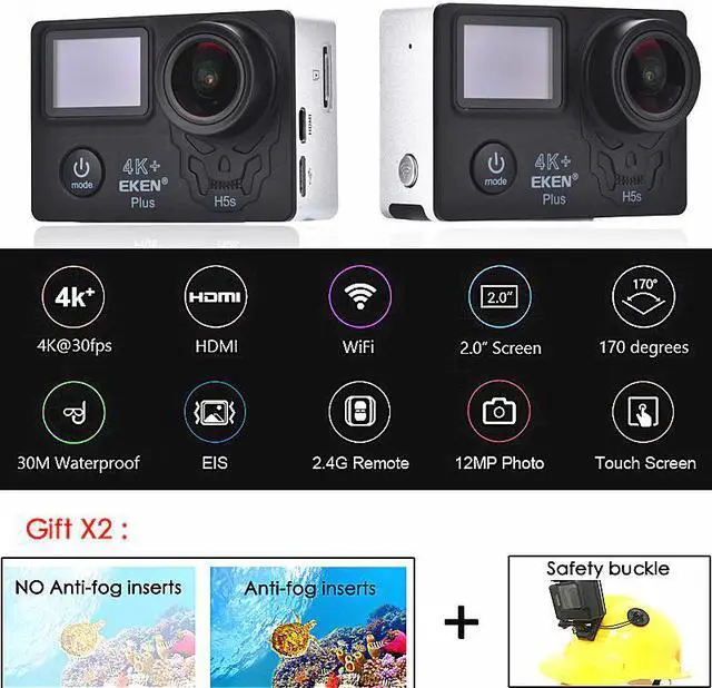 Alt view image 2 of 5 - H5S Plus Action Camera HD 4K 30fps EIS with Ambarella A12 chip inside 30m waterproof 2.0' touch Screen sport camera