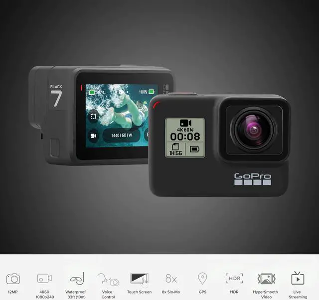 Alt view image 2 of 5 - HERO 7 Black Waterproof Action Camera with Touch Screen Sports Cam  HERO 7 12MP Photos Live Streaming Stabilization