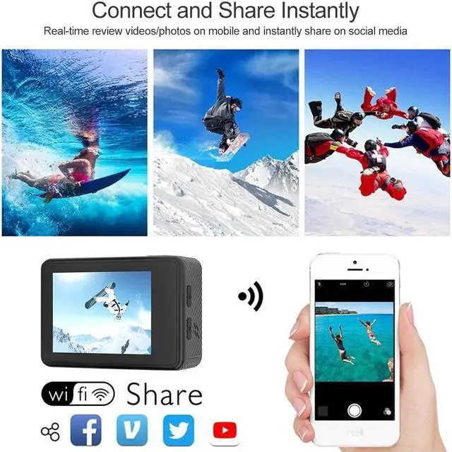 Alt view image 4 of 5 - V39 action camera 4K / 60FPS 20MP 2.0 LCD EIS Dual MIC WiFi webcam waterproof Pro Helmet cam Sport camera