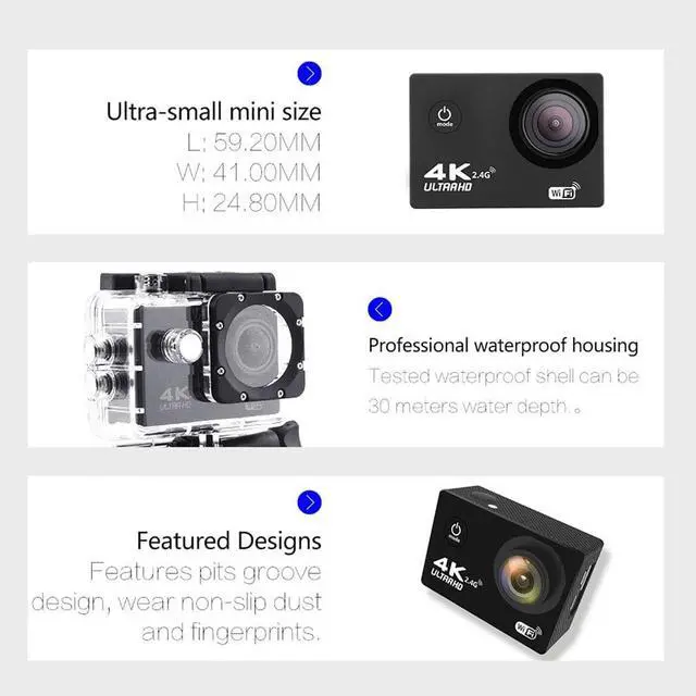 Alt view image 4 of 5 - Cam Sport Action Con Telecomando Camera 4k Videocamera Wifi Ultra Hd 16mp DVR Sports Outdoor Diving Bicycle Camcorder