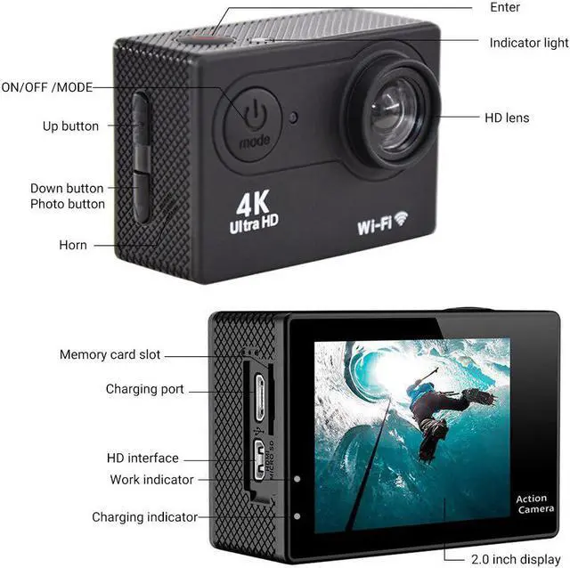 Alt view image 3 of 5 - H9 Action Camera Ultra HD 4K 30fps WiFi Underwater 30M Waterproof Helmet Video Recording Cameras Sport Cam