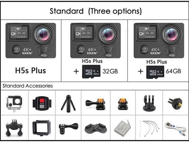 Alt view image 3 of 5 - H5S Plus Action Camera HD 4K 30fps EIS with Ambarella A12 chip inside 30m waterproof 2.0' touch Screen sport camera
