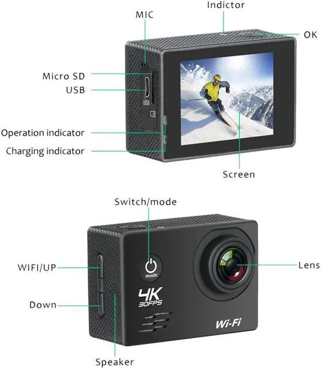 Alt view image 2 of 5 - Camera HD 4K/60Fps Wifi 16MP 2.0 LCD 170D Lens Helmet Camera 30M Go Waterproof Pro Sports Camera Video Camcorder