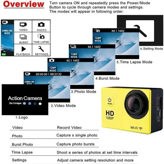 Alt view image 5 of 5 - Camera HD 1080p WiFi 30m Waterproof Underwater Video Recording Camera Sport Camera go extreme pro cam