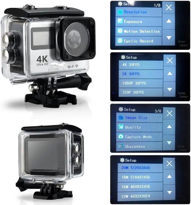 Alt view image 5 of 5 - Touch Screen Ultra HD 4K Action Camera 1080P 170D Wifi Remote Control Go Waterproof Pro cam For Cycling Diving Sport Camera