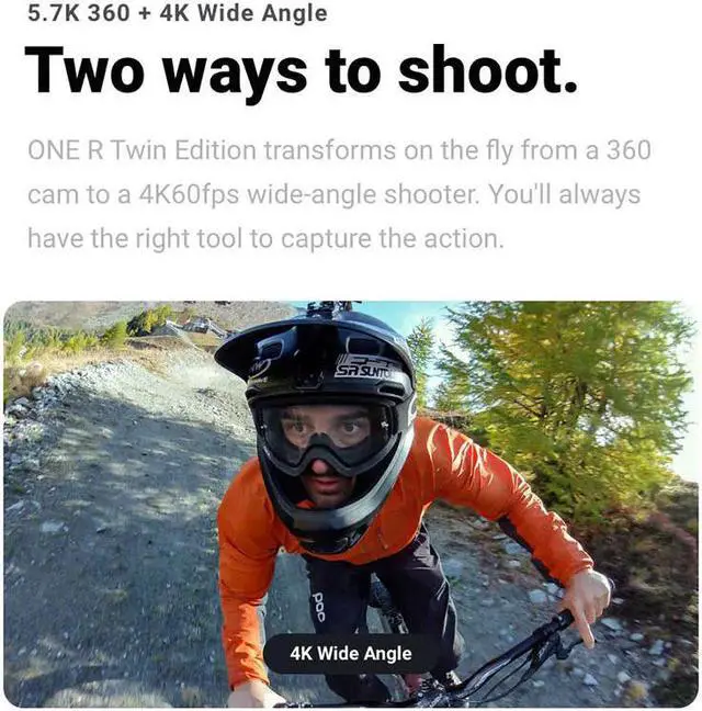 Alt view image 2 of 5 - 360 One R Action Camera VR 360 4K 5.7K Twins Edition Panoramic Camera for iPhone x xs Android 5.7K Video 18MP  360