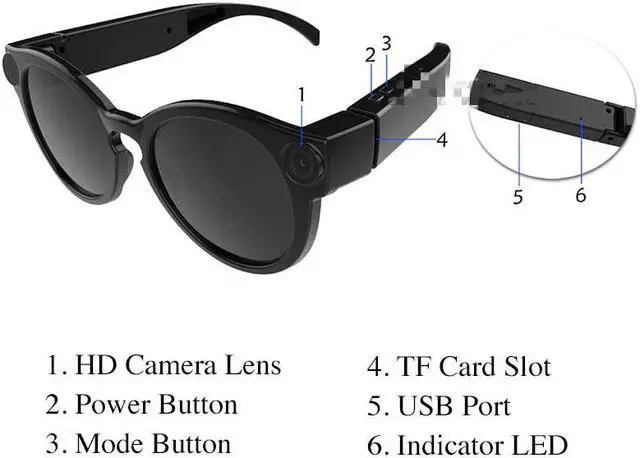 Alt view image 5 of 5 - Glasses WiFi Mini Camera HD 1080P DVR Video Audio Recorder Portable Outdoor Sport Sunglasses Cam Micro IP Camcorder