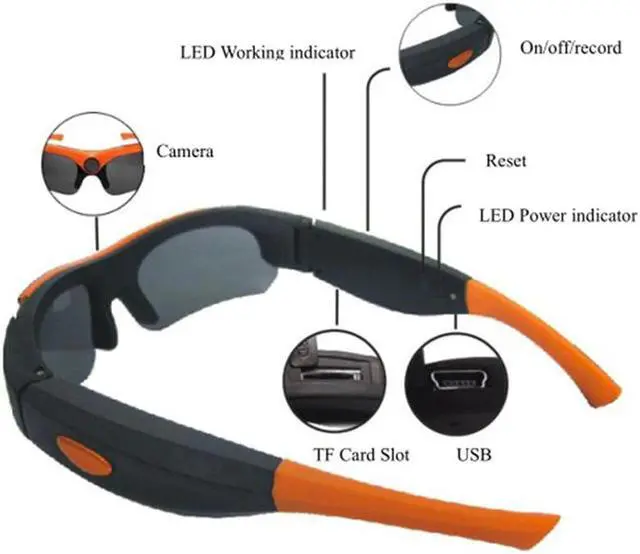 Alt view image 4 of 5 - 1080P Camera Smart Glasses Black/Orange Polarized Lens Sunglasses Camera Action Sport Video Camera Glasses