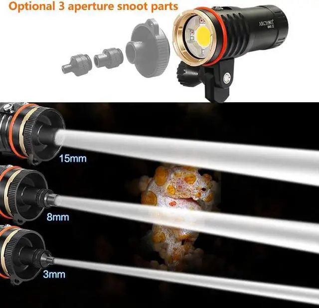 Alt view image 4 of 5 - II 5500K 3500lumens HD video diving photoraphy lights Underwater 100m diving video lights UV red fill light dive flashlight