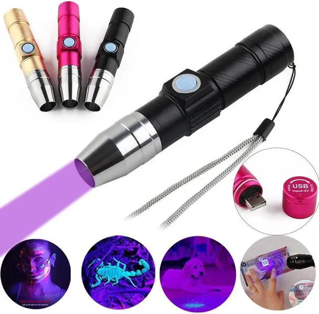 Alt view image 2 of 5 - Flashlight UV Flashlight 365nm Ultraviolet Flashlight UV Lamp Torch LED USB Lantern Color Lamp Ultraviolet Detector