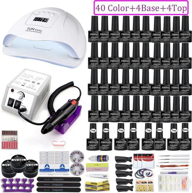 Alt view image 3 of 5 - LED Lamp Nail Set Acrylic Kit 40&20 Colors Nail Gel Polish Manicure Set With 35000/20000 RPM Nail Drill Machine Nail Art Tool