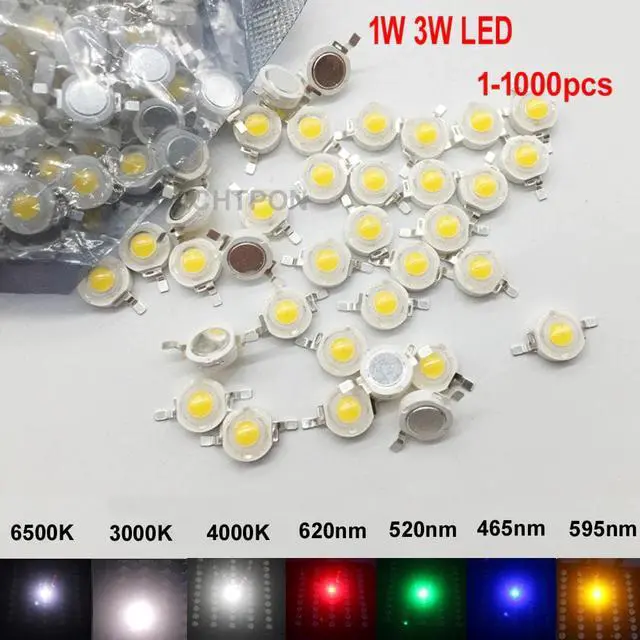 Alt view image 2 of 3 - 10-100pcs 1W 3W Warm / White/blue/ Royal Blue red/green/yellow/660nm UV Violet RGB High Power LED Chip Light with PCB or not pcb